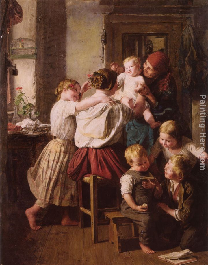 Children Making Their Grandmother a Present on Her Name Day painting - Ferdinand Georg Waldmuller Children Making Their Grandmother a Present on Her Name Day art painting